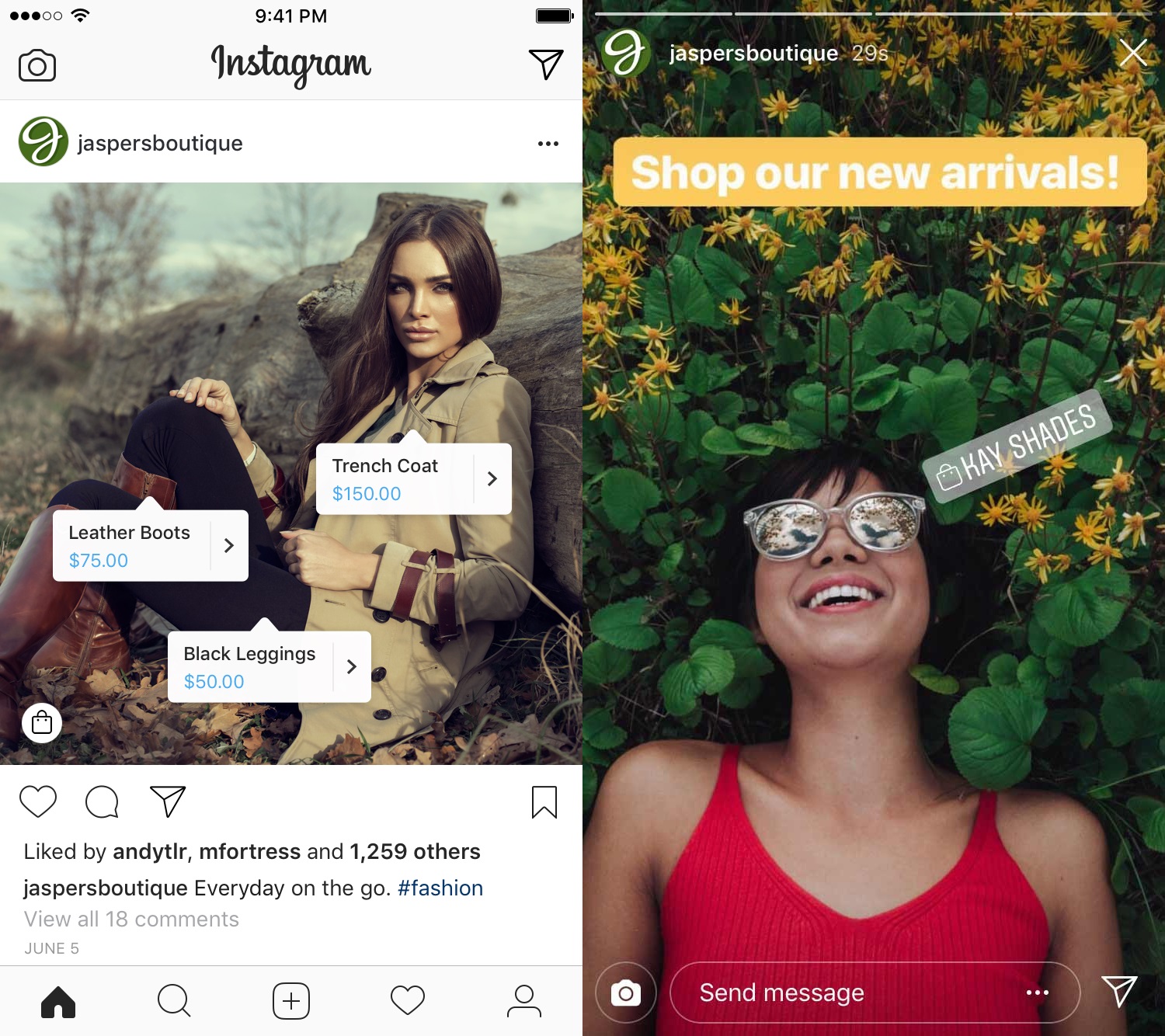 como vender no instagram - print do catálogo de produtos no feed e nos stories do Instagram- 